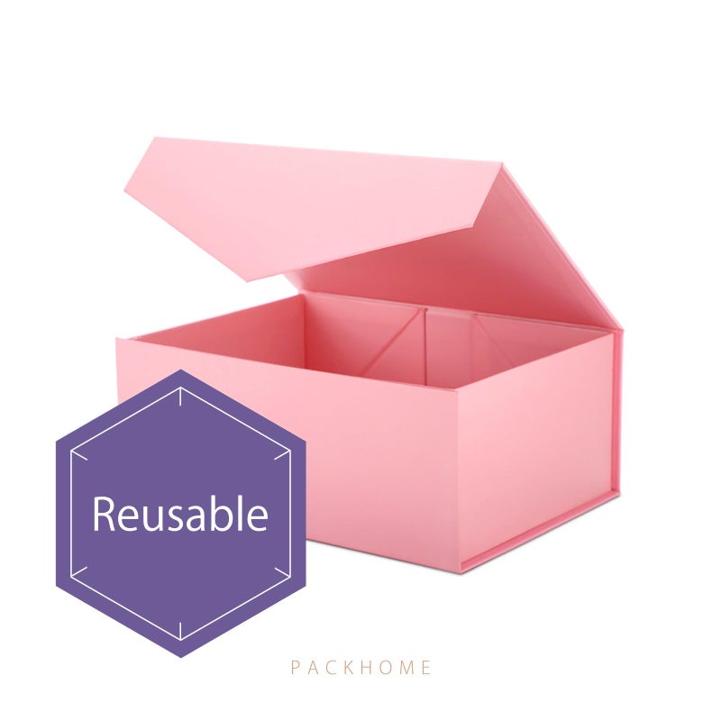 PACKHOME Valentine's Day Gift Box 9x6.5x3.8 Inches, Rectangle Collapsible Box with Magnetic Lid for Gift Packaging (Matte Pink, Grain Texture) - Image 3